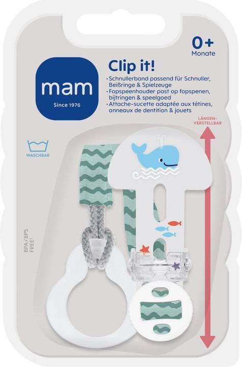 Produktbild MAM Schnullerketten Schnullerband Clip it! - Wal (1 x, ab Geburt)