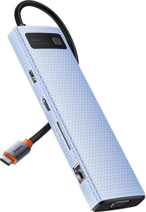 Actual product image Baseus Hub 11in1 StarJoy Metal Glam Series, USB-C to HDMI +VGA + 3 x USB 3.0 + USB 2.0+USB-C PD + RJ (USB-C, 11 Ports)