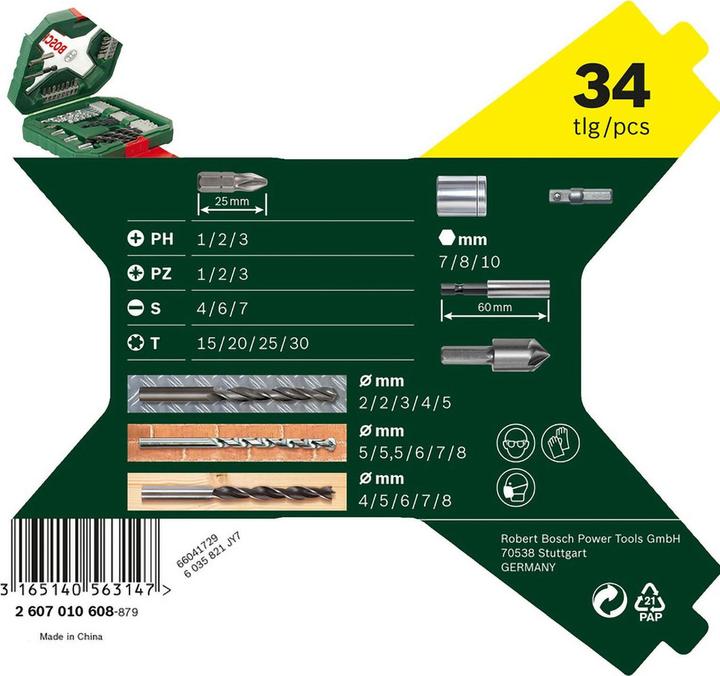 Energie-Label Bosch Zubehör X-Line Classic Bohrer- und Schrauber-Set, 34-teilig (2 mm, 5.5 mm, 5 mm, 6 mm, 7 mm, 8 mm, 4 mm, 3 mm)