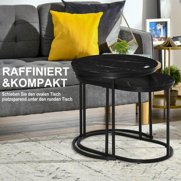 Produktbild Swisshandel24 2er-Set Beistelltisch im Industriedesign, Marmoroptik, Couchtisch, Beistelltisch, stapelbar, Schwarz