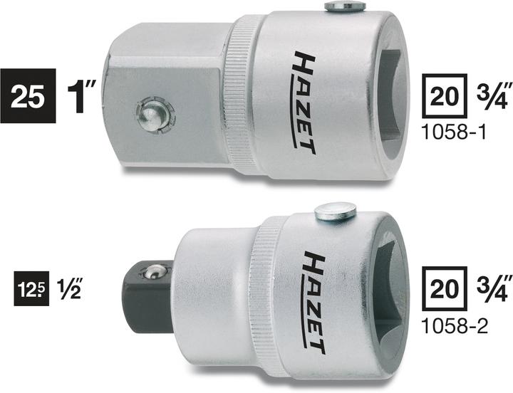 Produktbild HAZET Reduzierstück 1058-2 ∙ Vierkant20 mm (3/4 Zoll) ∙ Vierkant 12,5 mm (1/2 Zoll) (20 mm)