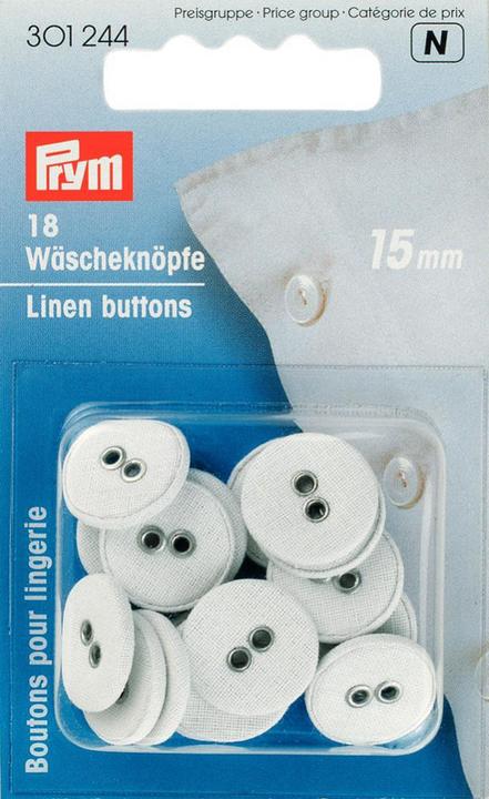Immagine prodotto Prym Bottone da bucato in lino, bianco, 15 mm, in cartoncino 18 pezzi.
