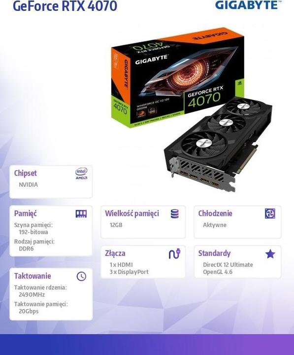 Immagine prodotto Gigabyte VGA GBT RTX4070 12GB Windforce 3X OC V2 (12 GB)