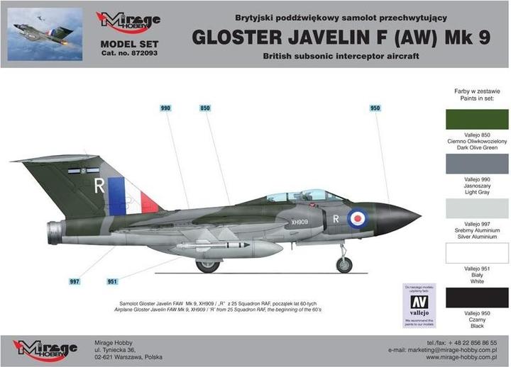 Actual product image Mirage Hobby Gloster Javelin F (AW) Mk 9 (British Subsonic Interceptor Aircraft)