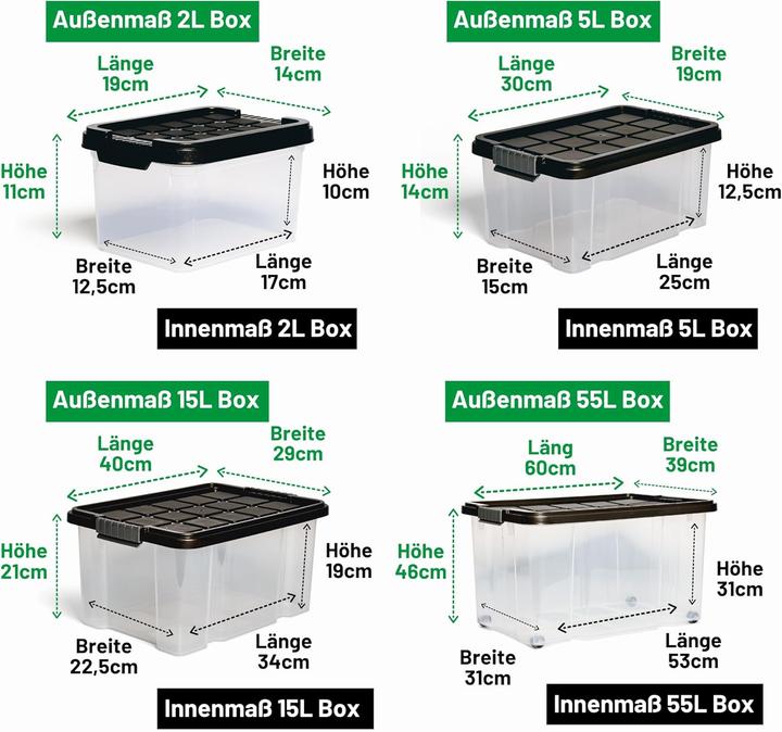 Image du produit Novatool Novaliv 7 tlg Sparset Aufbewahrungsboxen mit Deckel Anthrazit 1x55 L + 2x 15L + 2x 5L + 2x 2L Nestba (55 l)
