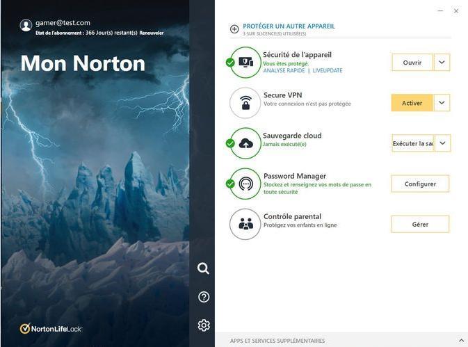 Image du produit Norton 360 for Gamers (1 Utilisateur, 3 Périphériques/Utilisateurs, 12 mois)