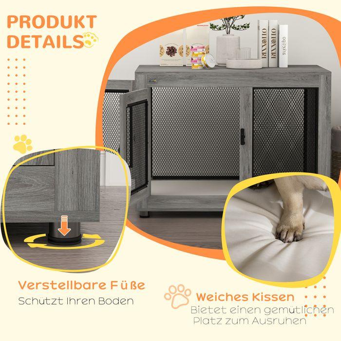 Immagine prodotto Swisshandel24 Hundekäfig für Zuhause, Hundebox mit 2 Türen, Waschbaren Kissen, Grau