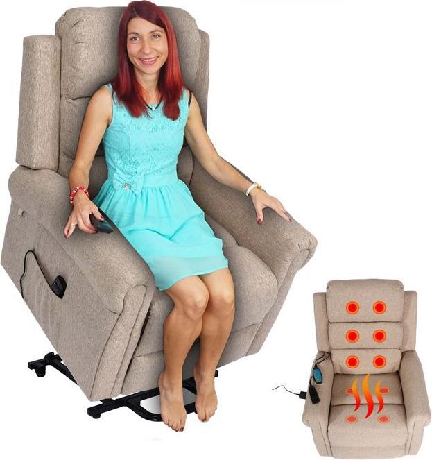 Produktbild Mendler Fernsehsessel HWC-K63, Relaxsessel Sessel, Liegefunktion Aufstehhilfe Massage Heizfunktion, Stoff/Te