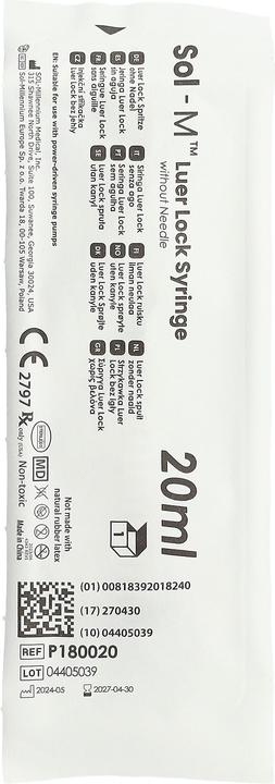 Produktbild Sol-m Spritze ohne Nadel 20ml Luer Lock 100 Stk