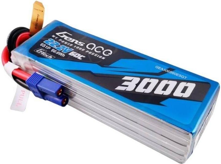Actual product image Gens Ace G-Tech 3000mAh 22.2V 60C 6S1P Lipo Battery Pack with EC5 plug (22.20 V, 3000 mAh)