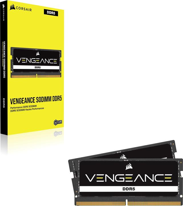 Immagine prodotto Corsair DDR5, 5200MT/s 32GB 1 x32GB SODIMM, Unbuffered, 44-44-44-84, PCB nero, Std PMIC, 1,1V, VENGEANCE DD (1 x 32GB, 5200 MHz, RAM DDR5, SO-DIMM)