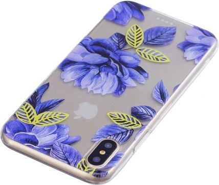 Actual product image Ueli Express iPhone XS / X Super Slim Rubber Case Blue Flowers (Apple iPhone XS, Apple iPhone X)