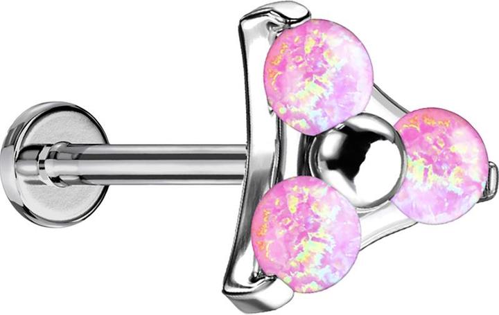 Star Piercing Micro Threadless Labret silber Dreieck drei Opale pink (ohne Messing, Titan G23)