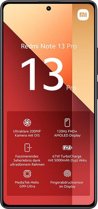 Produktbild Xiaomi Redmi Note 13 Pro (512 GB, Midnight Black, 6.67", Hybrid Dual SIM, 200 Mpx, 4G)