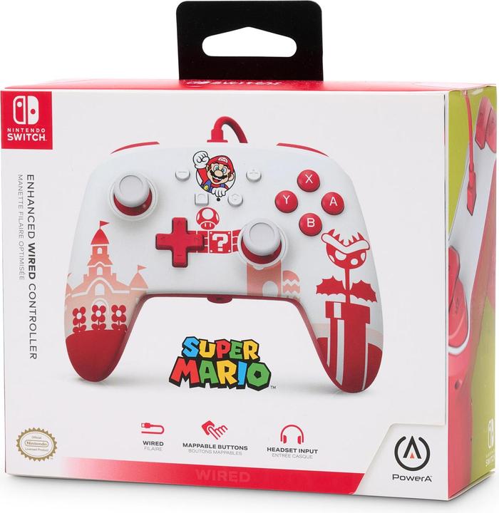 Produktbild PowerA Controller für Nintendo Switch (kabelgebunden, Mario Rot/Weiss, offiziell lizenziert) (Switch)