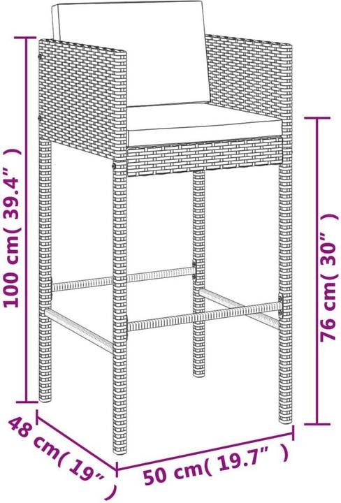 Immagine prodotto VidaXL Set bar da giardino 7 pezzi con cuscini in Poly Rattan marrone (48 cm)