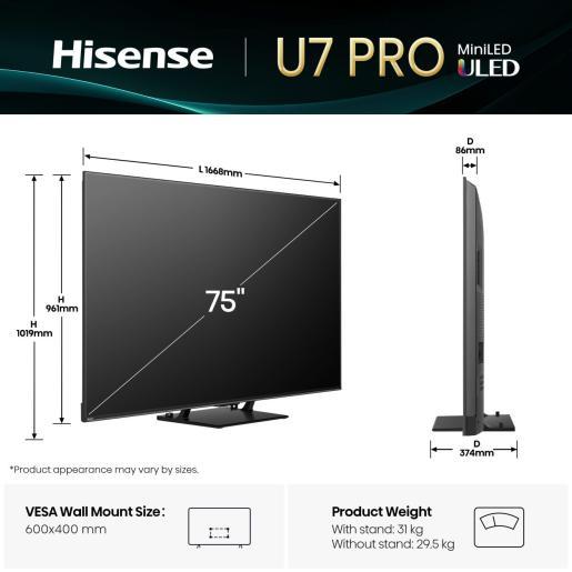 Actual product image Hisense TV 75U7Q PRO (75", LED, 4K, 2025)