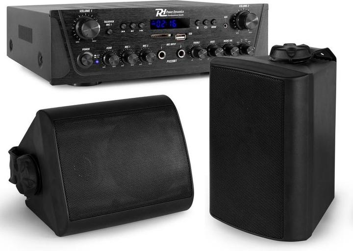 Produktbild Power Dynamics met Bluetooth - PV220BT 2-zone versterker audio + 2 BGO40 zwarte 4/u0027/u0027 speakers (Aktiv)