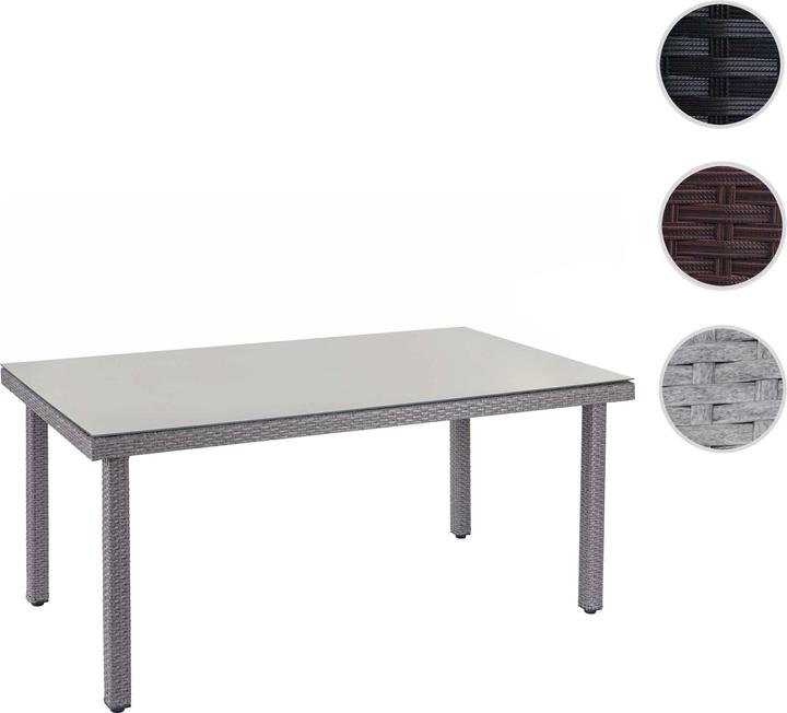 Produktbild Swisshandel24 Poly-Rattan Gartentisch Cava, Esstisch Tisch mit Glasplatte, 160x90x74cm - grau (160 cm)