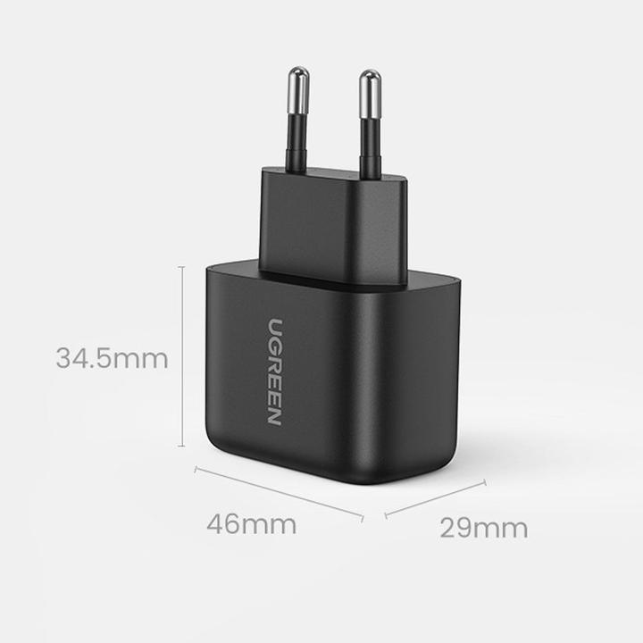 Immagine prodotto Ugreen Caricatore da parete CD250, 25W, USB-C (nero) + cavo da USB-C a USB-C, 2m (nero) (25 W)