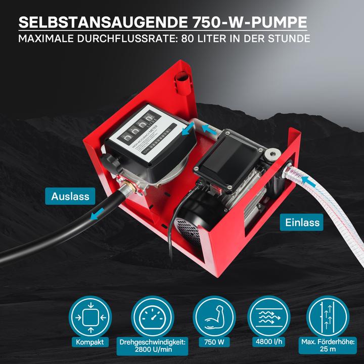 Produktbild Wiltec Heizöl- und Dieselpumpe 230V/750W 80l/min selbstansaugend Pumpe Pistole