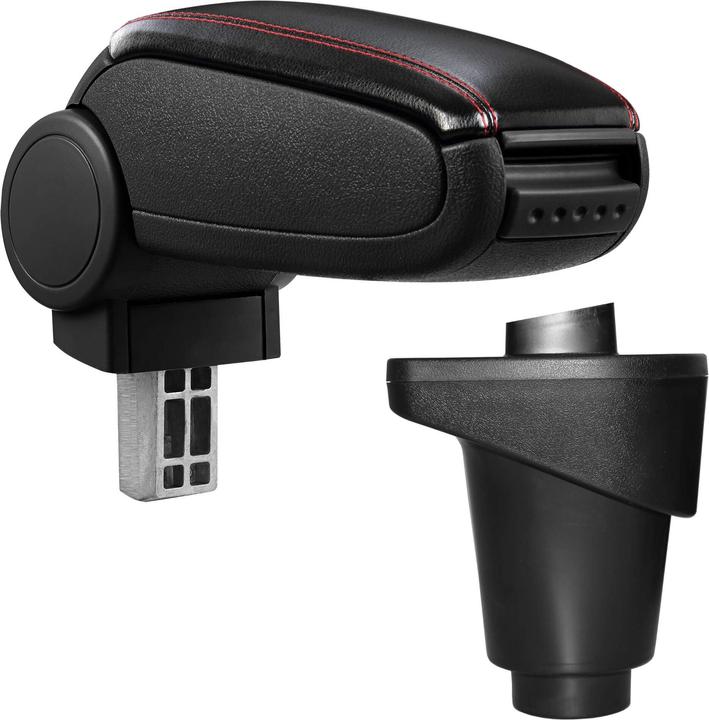 Actual product image Pro-Tec Fiat 500L centre armrest with storage compartment, faux leather, black with red stitching