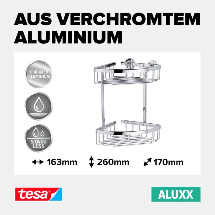 Produktbild tesa ALUXX Duschablage inkl. Klebelösung ohne Bohren (18 x 18 x 26.5 cm)