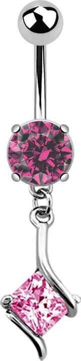 Produktbild Star Piercing Banane silber mit runden Kristall mit Anhänger und viereckigem Kristall pink (Chirurgenstahl 316L, ohne Messing)