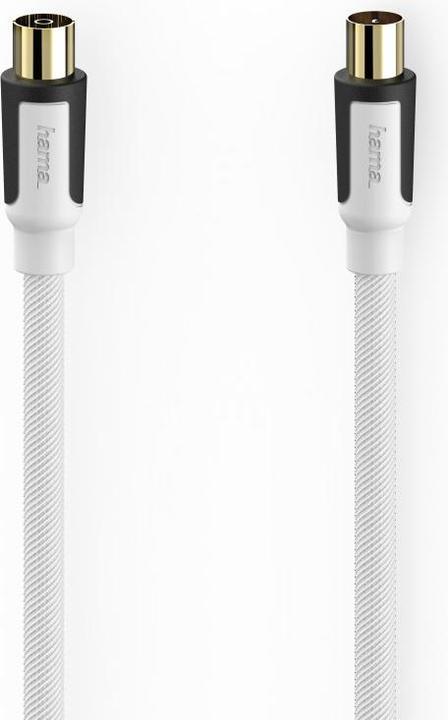 Hama Antennen-Kabel Koax-Stecker-Koax-Kuppl., Gewebe, verg., 3,0 m, 100 dB, Weiss (100 dB, Antennenkabel)