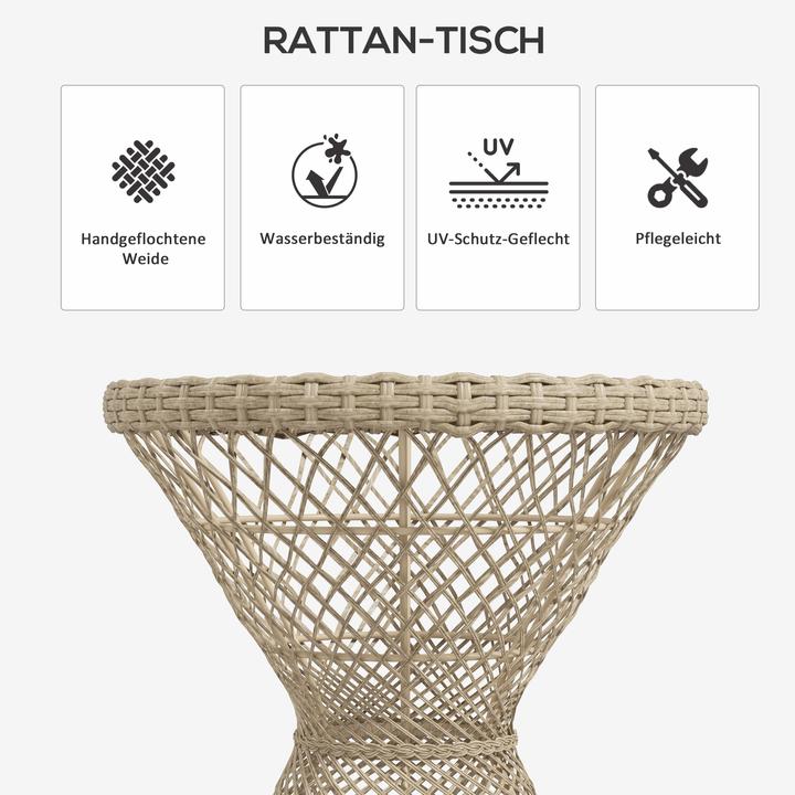 Produktbild Outsunny Couchtisch mit Glasplatte und Flechtoptik