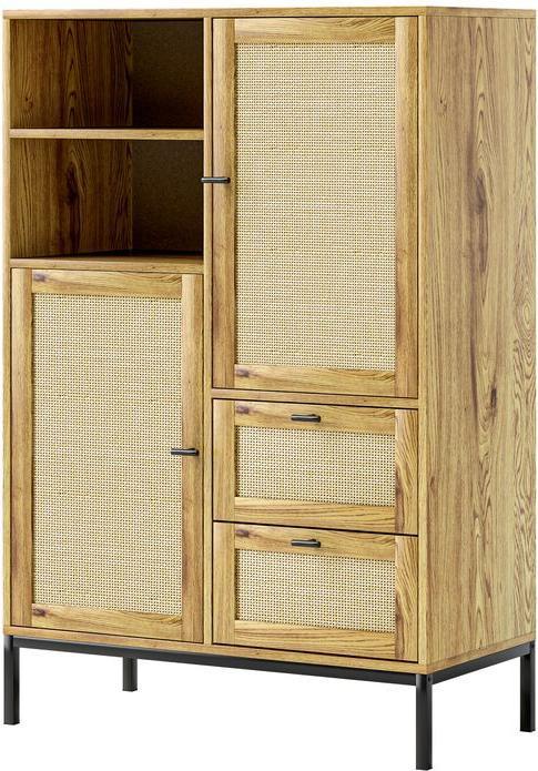 Produktbild Swisshandel24 Kommode, Aufbewahrungsschrank mit Rattan-Türen, Mehrzweckschrank mit Schubladen (80 x 40 x 120 cm)