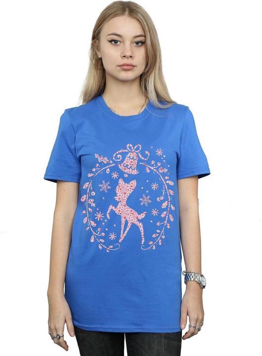 Actual product image Disney Womens/Ladies Bambi Christmas Wreath Cotton Boyfriend T-Shirt (S)