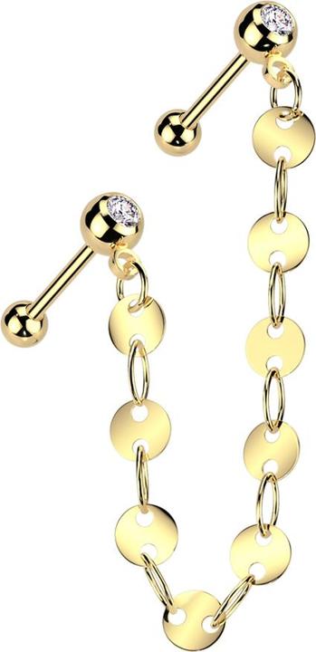 Immagine prodotto Star Piercing Micro Barbell vergoldet mit Kugel und Kugeln Kristall silber Verbindungskette Scheiben (Acciaio chirurgico 316L, Ottone)