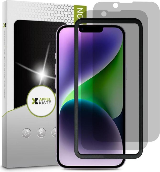 Actual product image Apfelkiste - Privacy Panzer Glas Displayschutzfolie mit Montagerahmen (2er Set) (2 Piece, Apple iPhone 14)