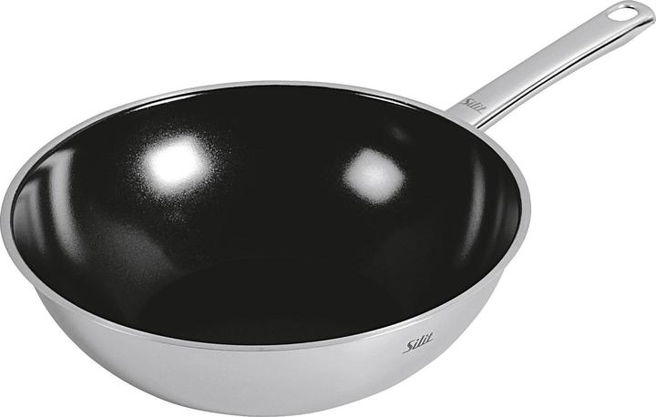Silit Wok Wokpfanne Induktion 28cm Wuhan Edelstahl 18/10 beschichtet (28 cm, Wok Pfanne, Edelstahl)