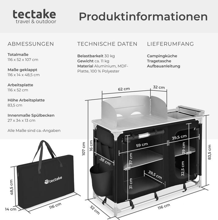 Actual product image tectake Camping Kitchen 116x52x107cm