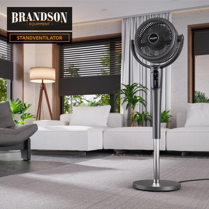 Actual product image Brandson Standventilator, Fernbedienung, leise, DC, 3D Oszillation, 21.5 cm Ø, Nachtlicht, Timer, 24 Stufen (57 dB)