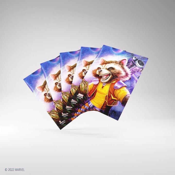 Actual product image Gamegenic Marvel Champions FINE ART Sleeves - Rocket Raccoon (Single Pack)