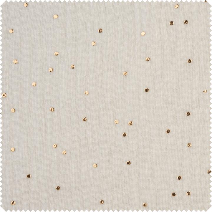 VBS Tessuto in mussola di cotone "Golden Dots", L 130 cm, merce in cantiere