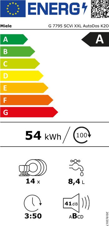 Energy Label Miele G 7795 SCVi XXL sw EB-dishwasherA 60cm fullint.40dB 8.4L drawer. AutoD.