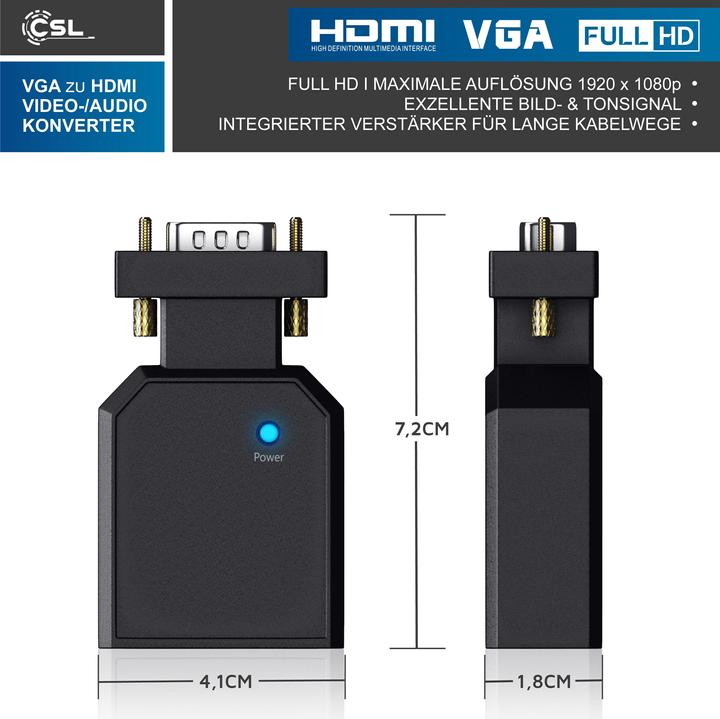 Produktbild CSL VGA auf HDMI Adapter mit Audio + VGA + USB, VGA zu HDMI Konverter für PC, Laptop, Fernseher (HDMI, 7.60 cm)