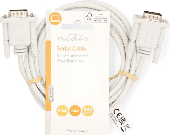 Actual product image Nedis Serial cable | D-SUB 9-pin male | D-SUB 9-pin male | Nickel-plated | 2.00 m | Round | PVC (2 m)