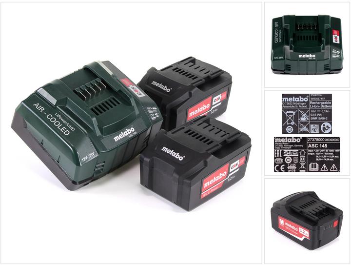 Produktbild Metabo Akku Basis Set 18V mit 2x Akku 5,2Ah + Ladegerät ASC 145 ( 685051380 ) (18 V)