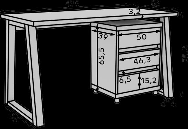 Image du produit ADRK Furniture Bureau avec caisson IWO I (65 x 65 x 40 cm)