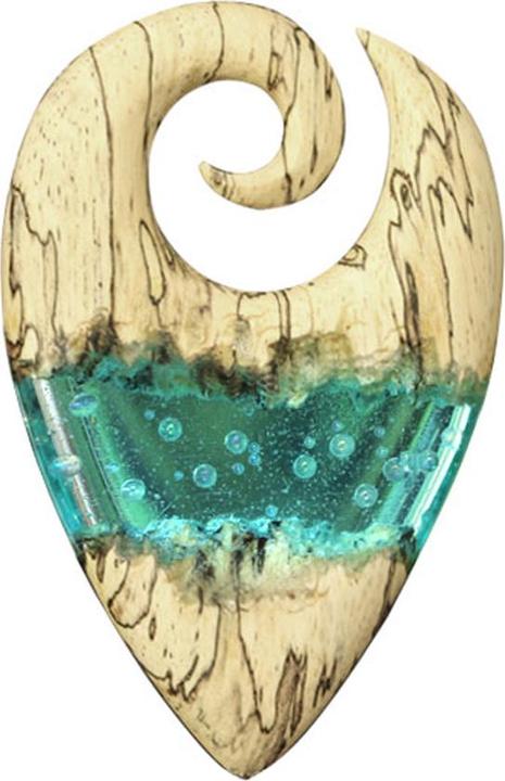 Produktbild Star Piercing Ohrgewicht Spirale Ozean Epoxy auqa aus Tamarind Holz (ohne Messing, Organisch)