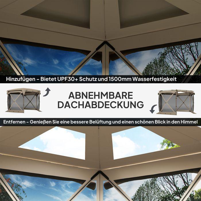 Produktbild Swisshandel24 Faltpavillon sechseckig ca. 3,5x3m mit abnehmbaren Dach Wasserdicht, Khaki (345 cm, 300 cm)