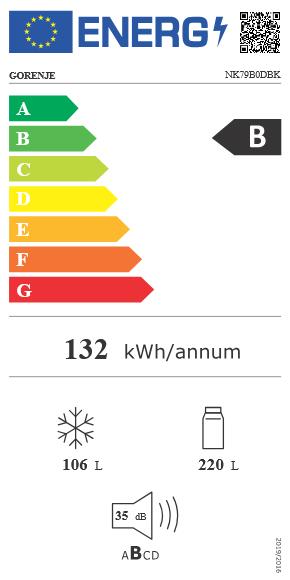 Energy Label Gorenje Kühl-Gefrierkombi NK79B0DBK bk B (Speditionsversand) (326 l)