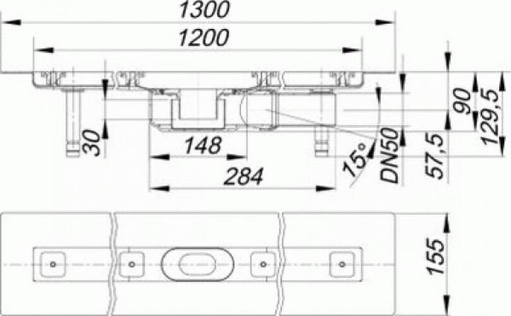 Actual product image Dallmer shower channel CeraLine PLAN F 1200mm, 523082, DN 50 Overall height 90mm (1445 mm)