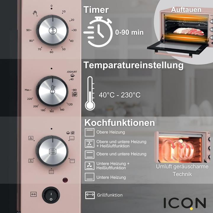 Actual product image Icqn XXL Vrijstaande Oven - 60L - Convectie Mini Oven - Hetelucht /u0026 Grillfunctie - Gemailleerde Holt
