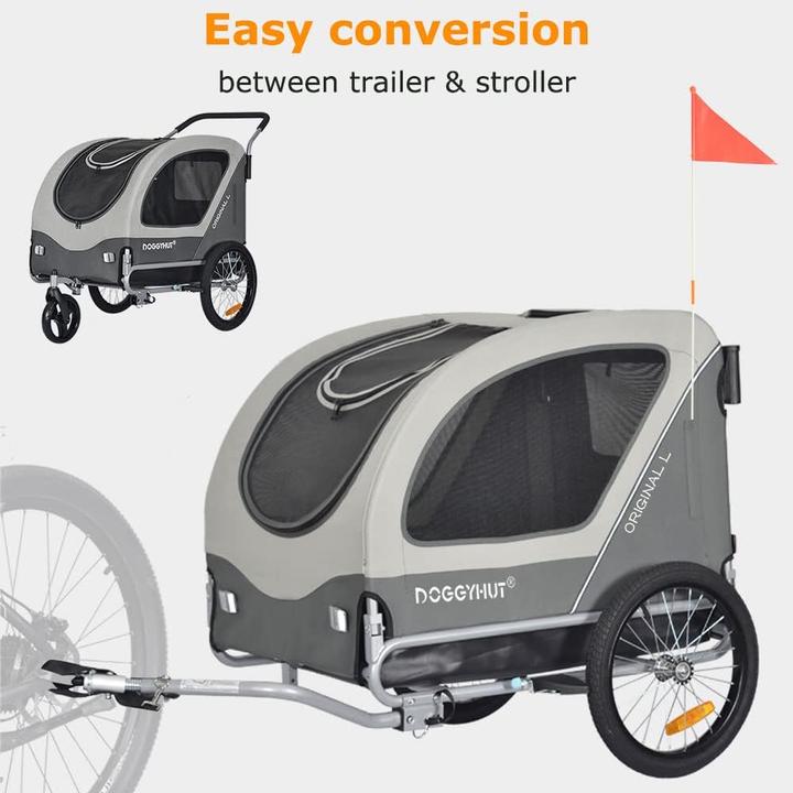 Image du produit DoggyHut 2-in-1 Fahrradanhänger & Hundebuggy (Chien, Réflecteurs)